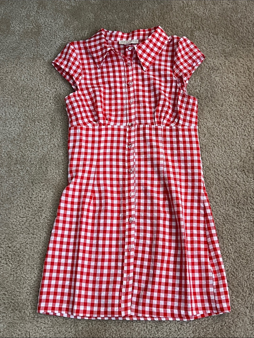 Juniors Red & White Gingham Button-Front Casual Dress